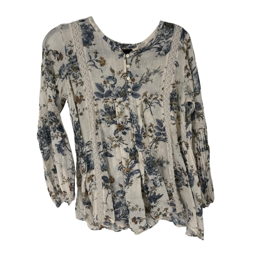 Denim & Supply Ralph Lauren Blouse Womens M Cream Floral Lace Peasant